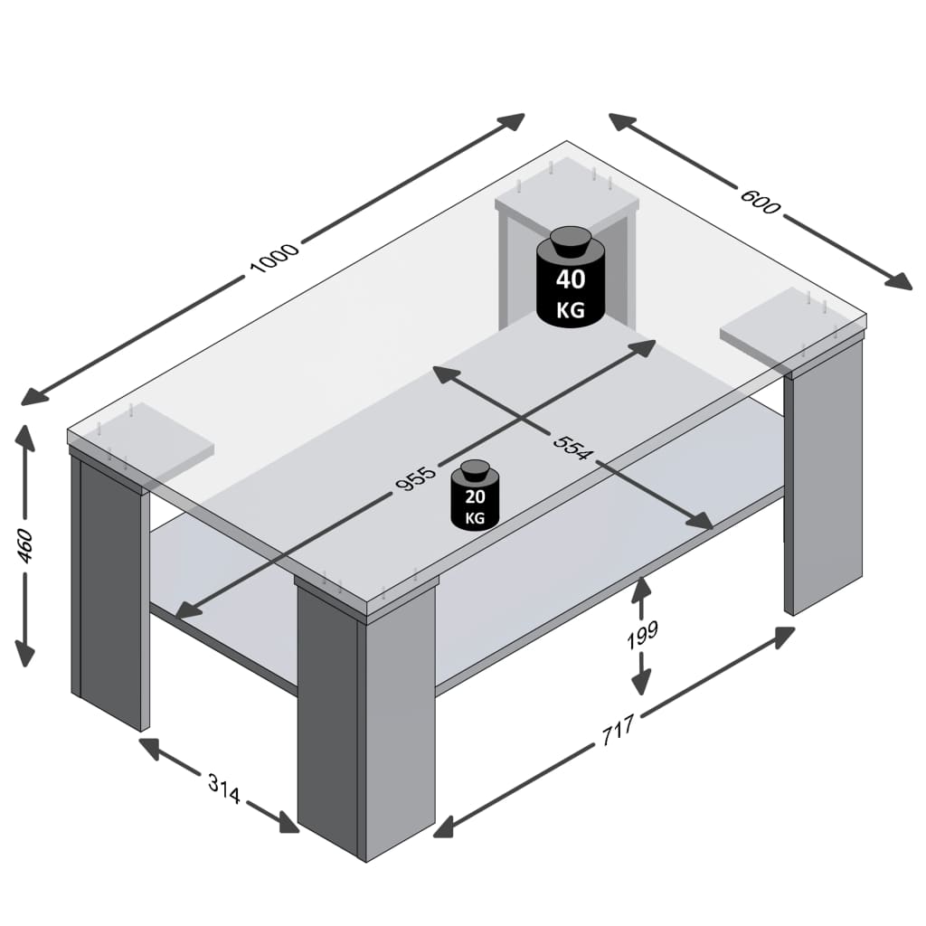 FMD Couchtisch mit Ablage 100×60×46 cm Eichenoptik