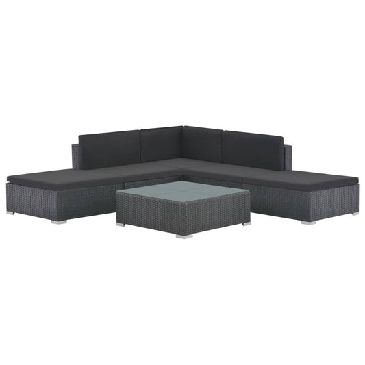 6-tlg. Garten-Lounge-Set mit Auflagen Poly Rattan Schwarz