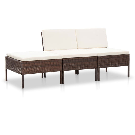 3-tlg. Garten-Lounge-Set mit Auflagen Poly Rattan Braun