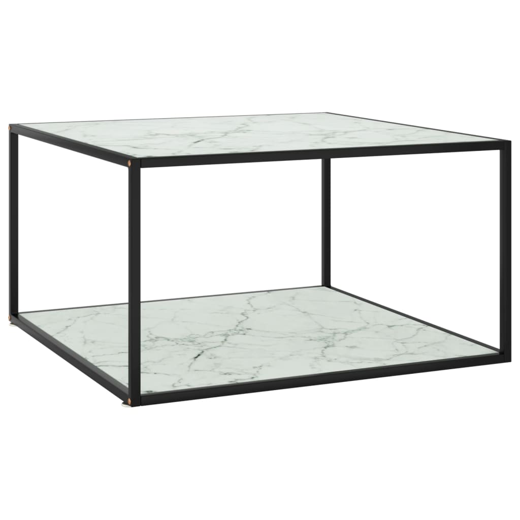 Couchtisch Schwarz mit Weißem Glas Marmor-Optik 90x90x50 cm