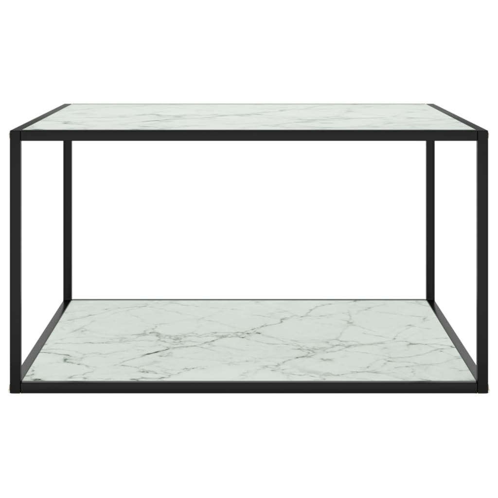 Couchtisch Schwarz mit Weißem Glas Marmor-Optik 90x90x50 cm