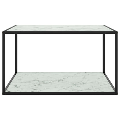 Couchtisch Schwarz mit Weißem Glas Marmor-Optik 90x90x50 cm