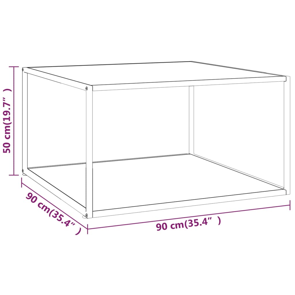 Couchtisch Schwarz mit Weißem Glas Marmor-Optik 90x90x50 cm