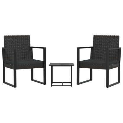 3-tlg. Garten-Lounge-Set mit Kissen Schwarz Poly Rattan