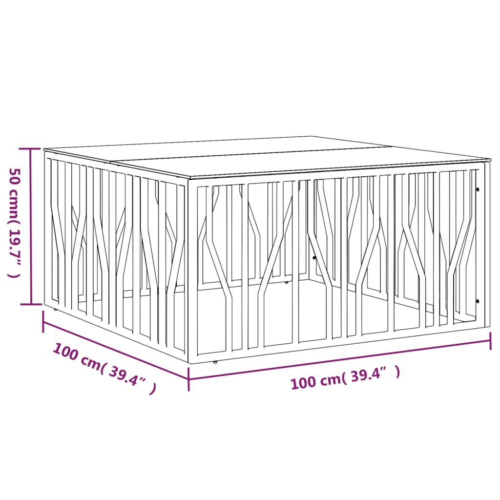 Couchtisch Silbern 100x100x50 cm Edelstahl und Glas