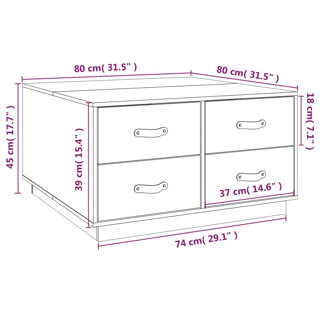 Couchtisch Weiß 80x80x45 cm Massivholz Kiefer