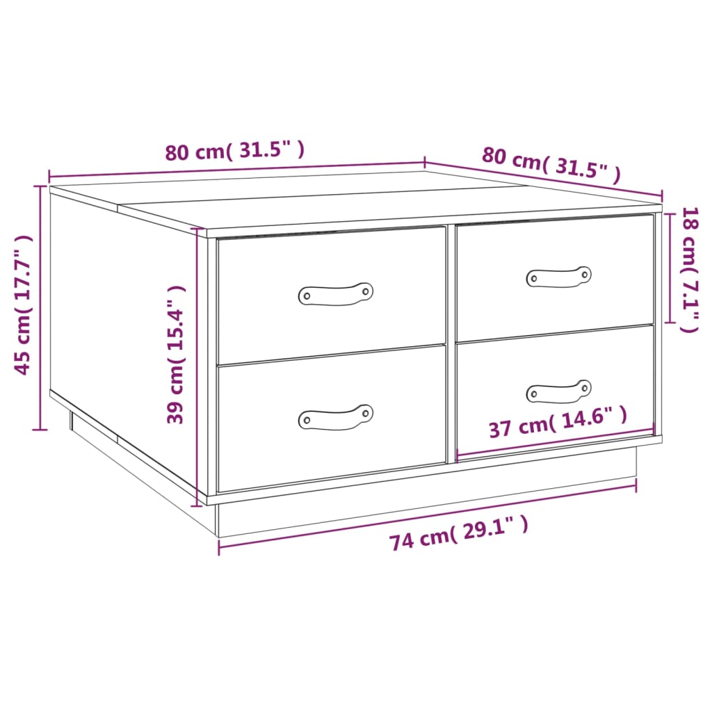 Couchtisch Schwarz 80x80x45 cm Massivholz Kiefer