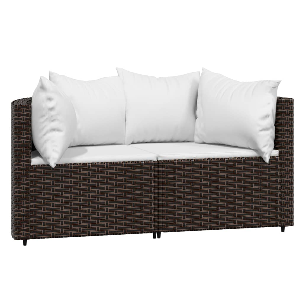 3-tlg. Garten-Lounge-Set mit Kissen Braun Poly Rattan