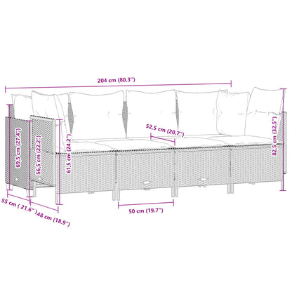 5-tlg. Garten-Sofagarnitur mit Kissen Schwarz Poly Rattan