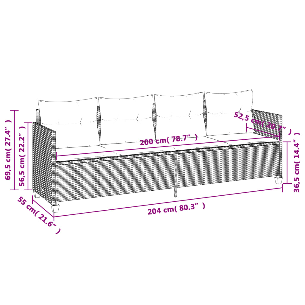 5-tlg. Garten-Sofagarnitur mit Kissen Schwarz Poly Rattan