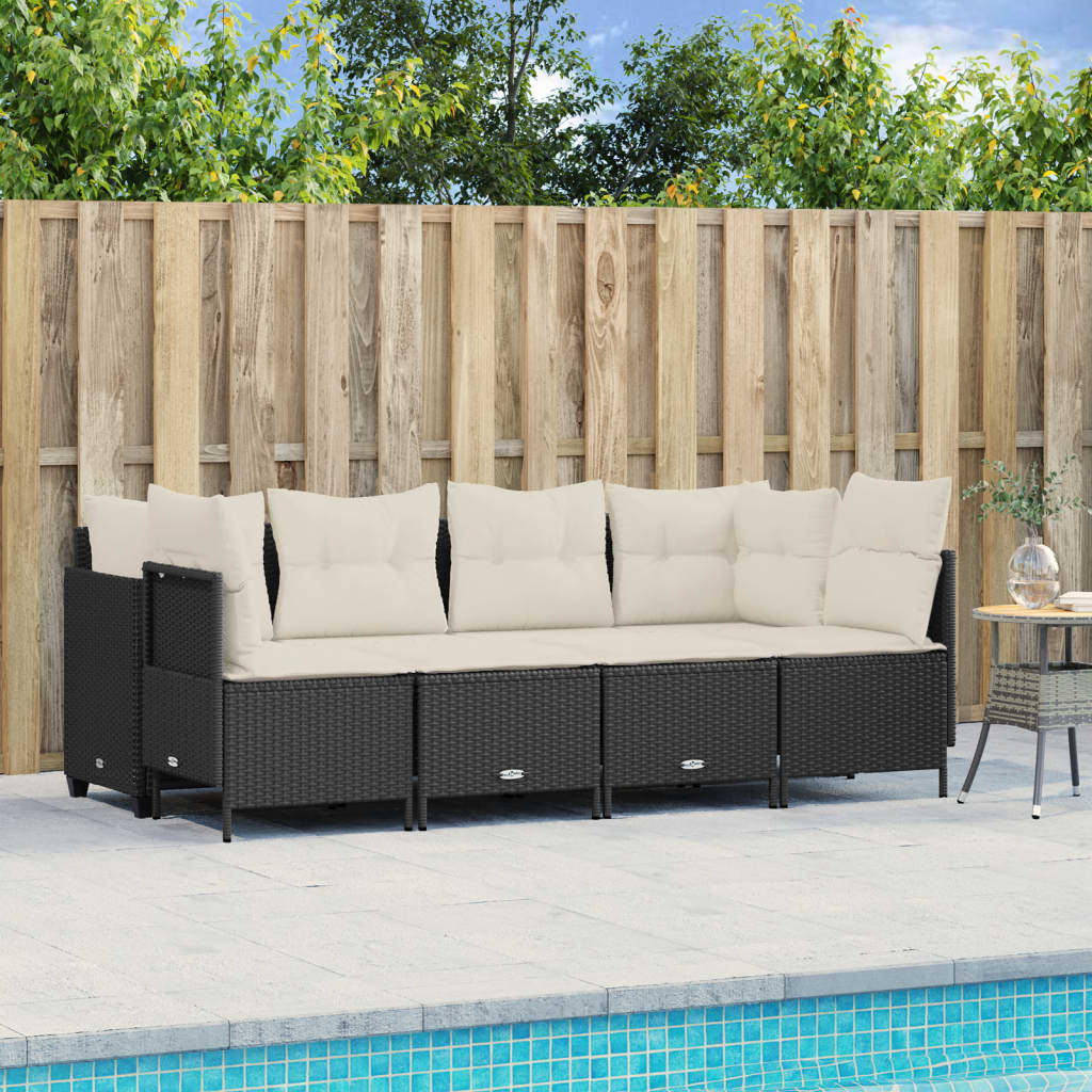 5-tlg. Garten-Sofagarnitur mit Kissen Schwarz Poly Rattan