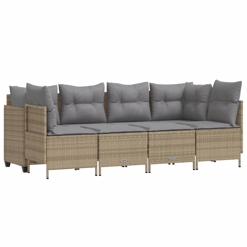 5-tlg. Garten-Sofagarnitur mit Kissen Beige Poly Rattan