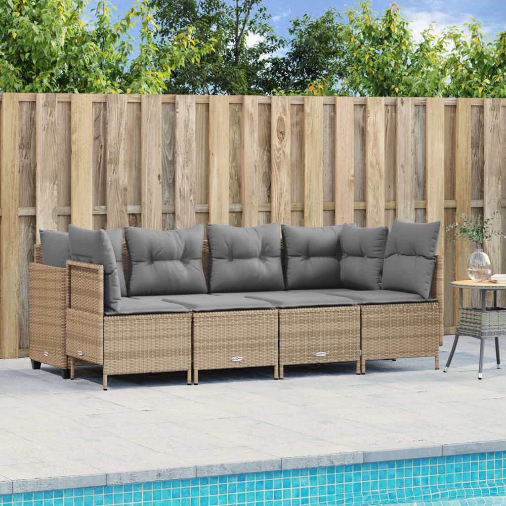 5-tlg. Garten-Sofagarnitur mit Kissen Beige Poly Rattan