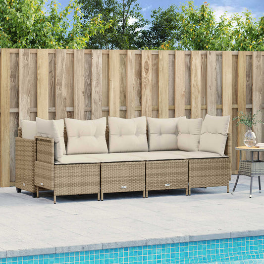 5-tlg. Garten-Sofagarnitur mit Kissen Beige Poly Rattan