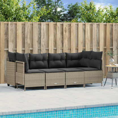 5-tlg. Garten-Sofagarnitur mit Kissen Hellgrau Poly Rattan