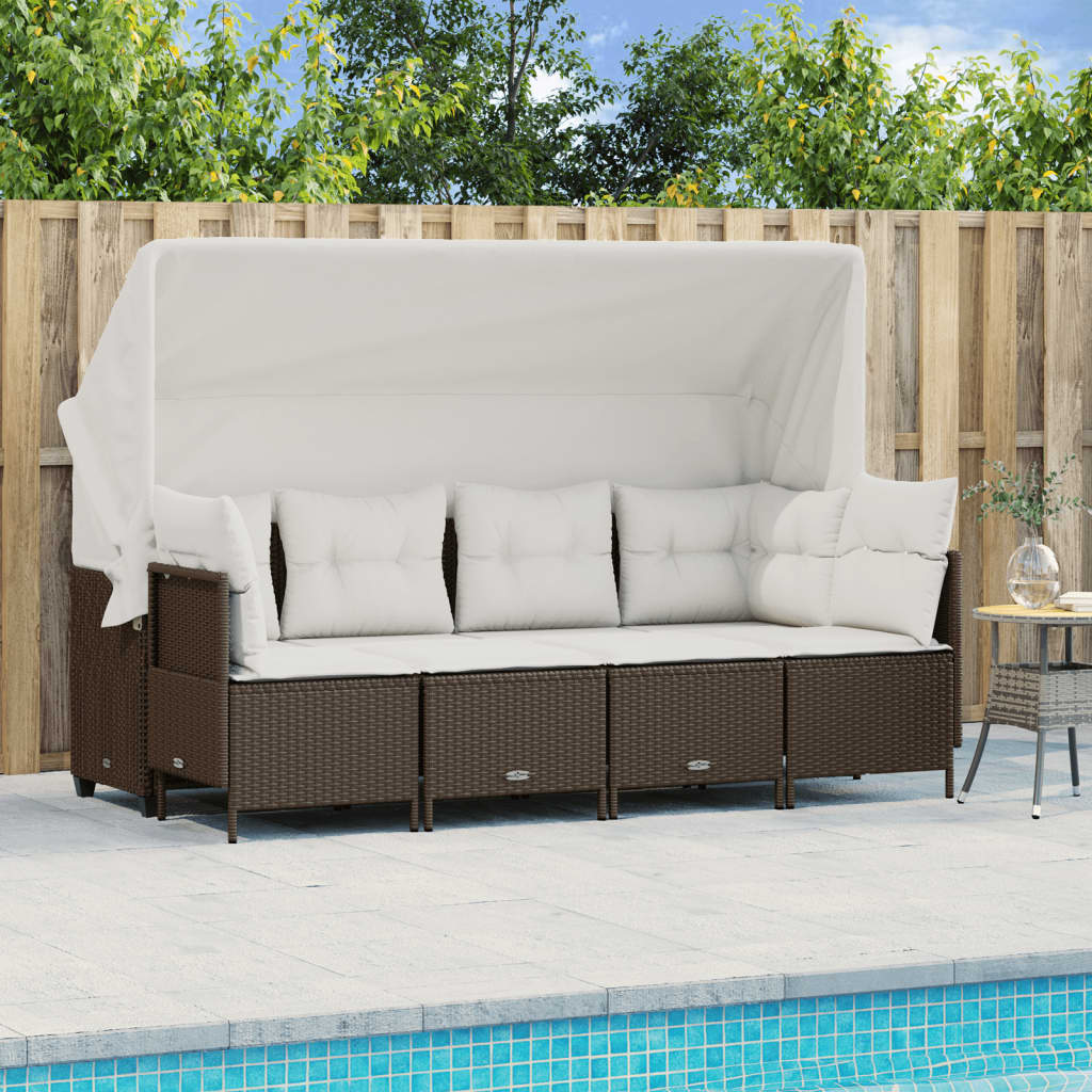 5-tlg. Garten-Sofagarnitur mit Kissen Braun Poly Rattan