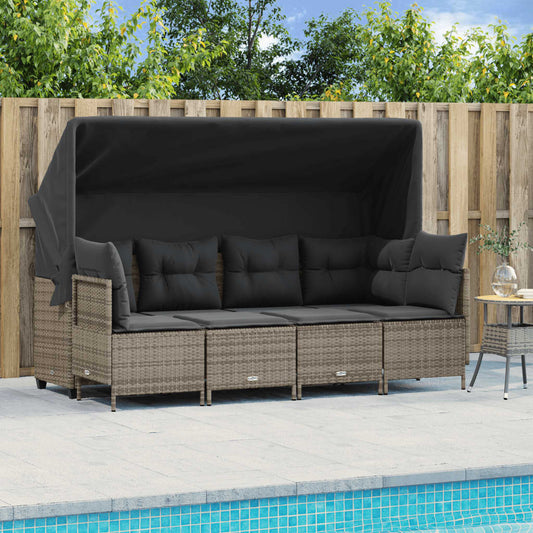 5-tlg. Garten-Sofagarnitur mit Kissen Grau Poly Rattan