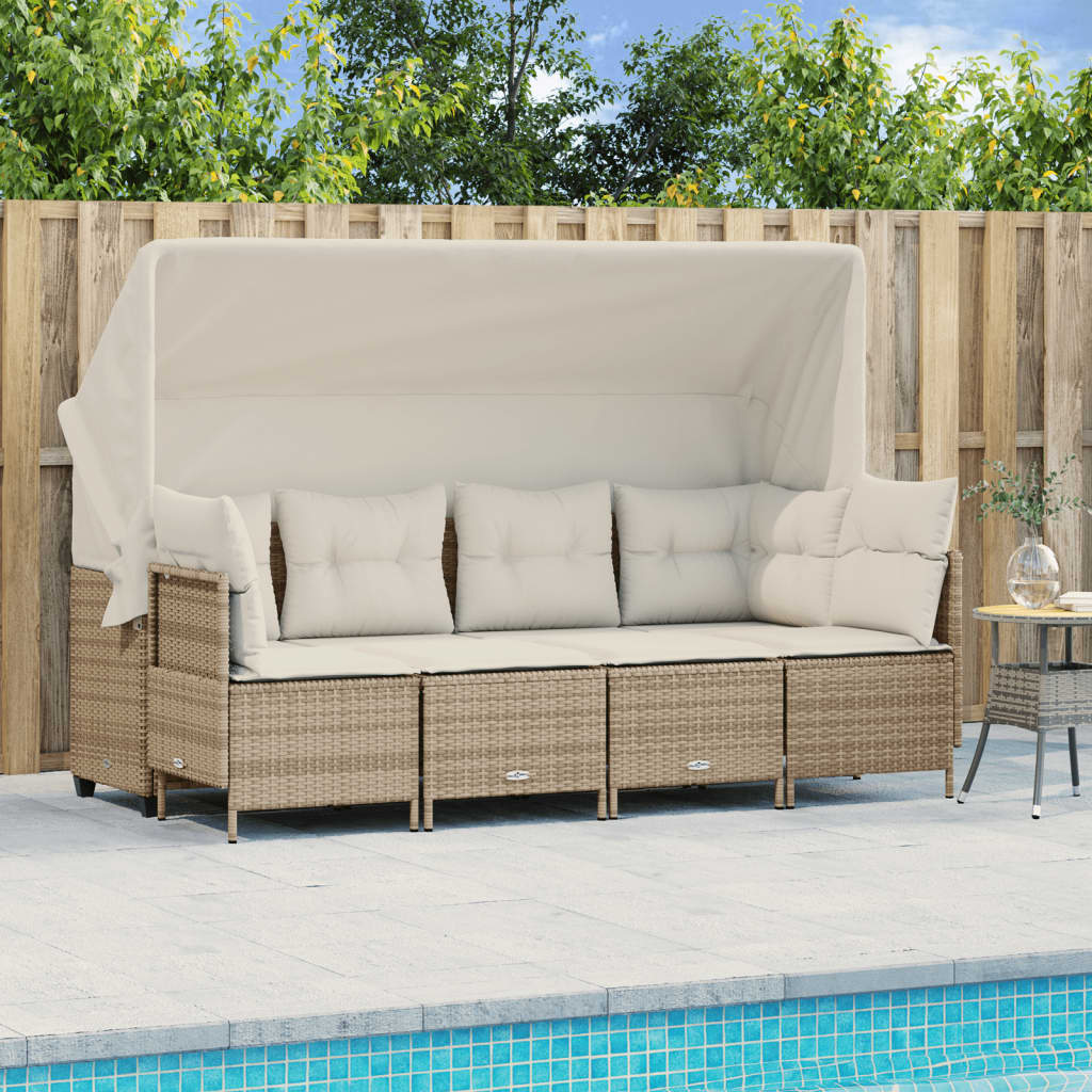 5-tlg. Garten-Sofagarnitur mit Kissen Beige Poly Rattan