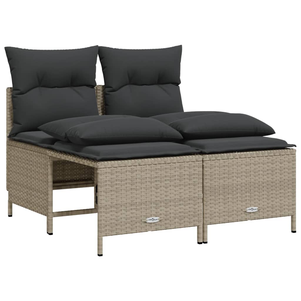 5-tlg. Garten-Sofagarnitur mit Kissen Hellgrau Poly Rattan