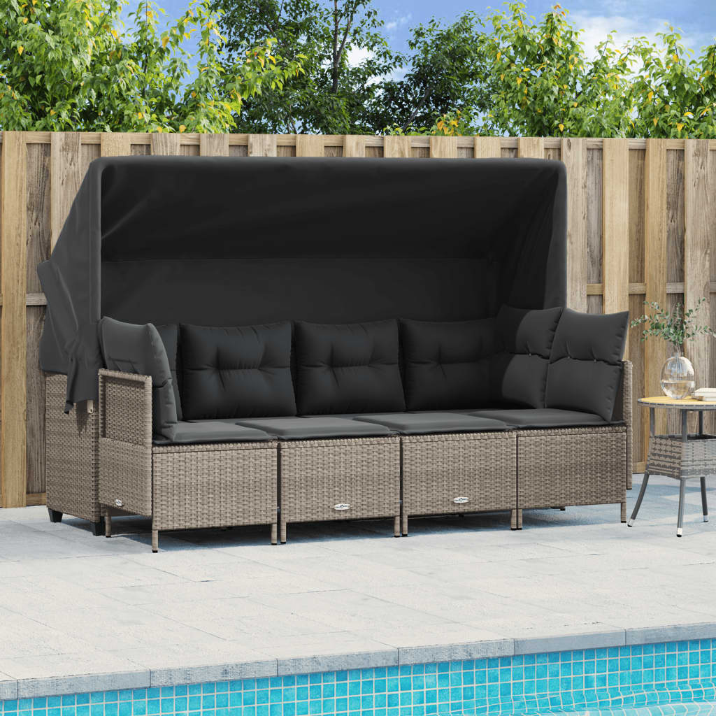 5-tlg. Garten-Sofagarnitur mit Kissen Hellgrau Poly Rattan