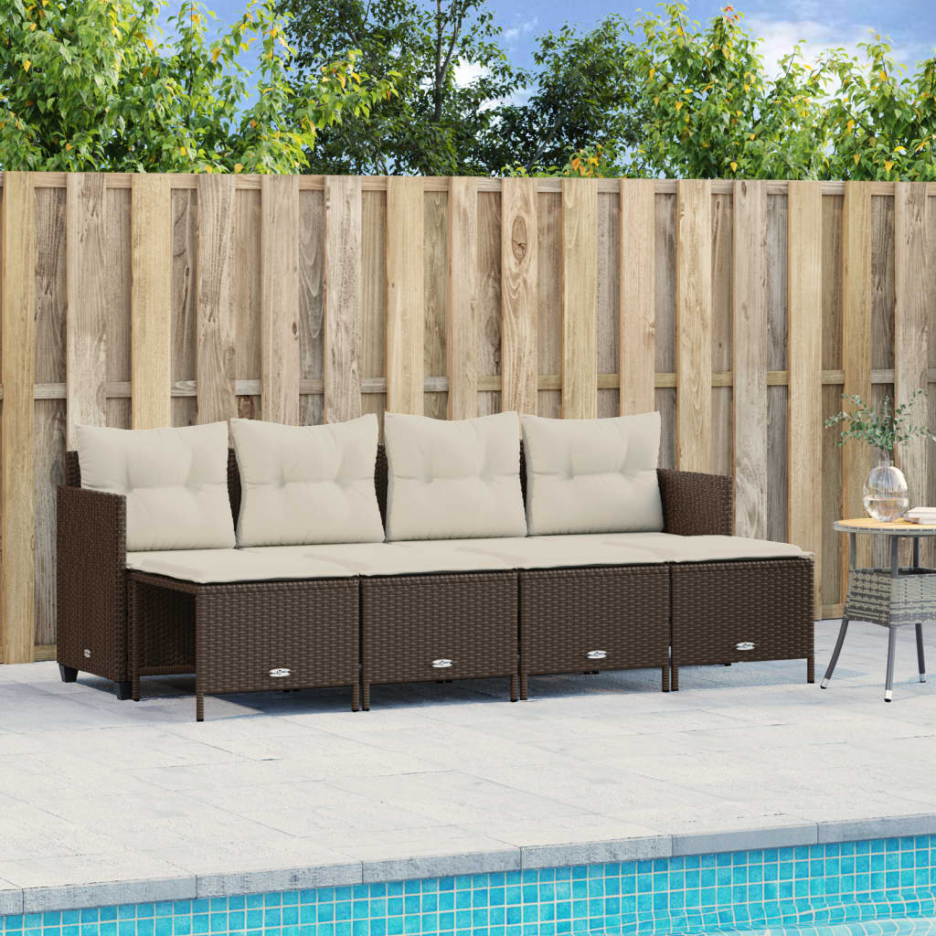 5-tlg. Garten-Sofagarnitur mit Kissen Braun Poly Rattan