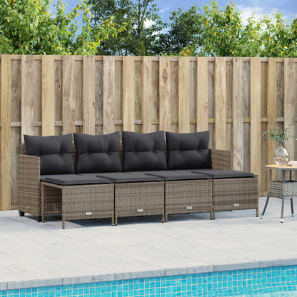 5-tlg. Garten-Sofagarnitur mit Kissen Grau Poly Rattan