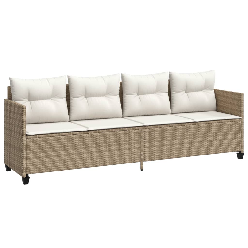 5-tlg. Garten-Sofagarnitur mit Kissen Beige Poly Rattan