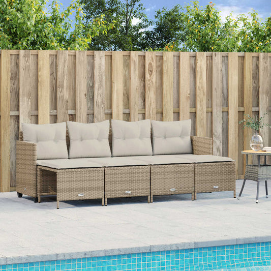 5-tlg. Garten-Sofagarnitur mit Kissen Beige Poly Rattan