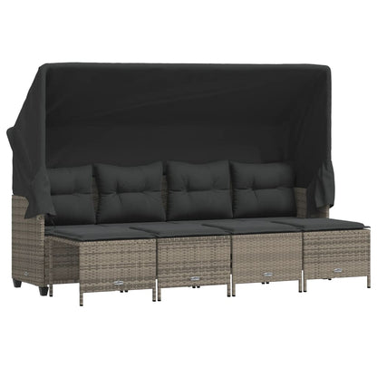 5-tlg. Garten-Sofagarnitur mit Kissen Grau Poly Rattan