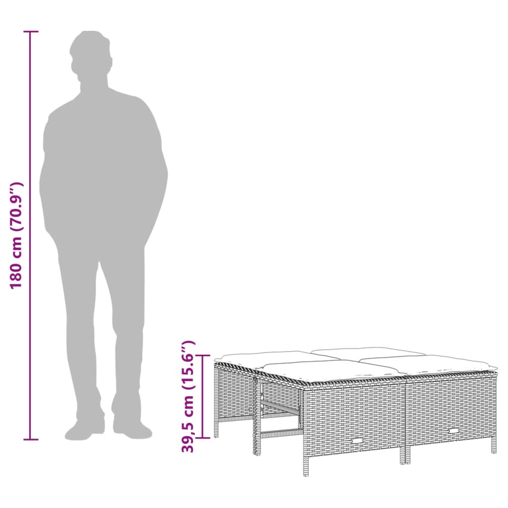 5-tlg. Garten-Sofagarnitur mit Kissen Grau Poly Rattan