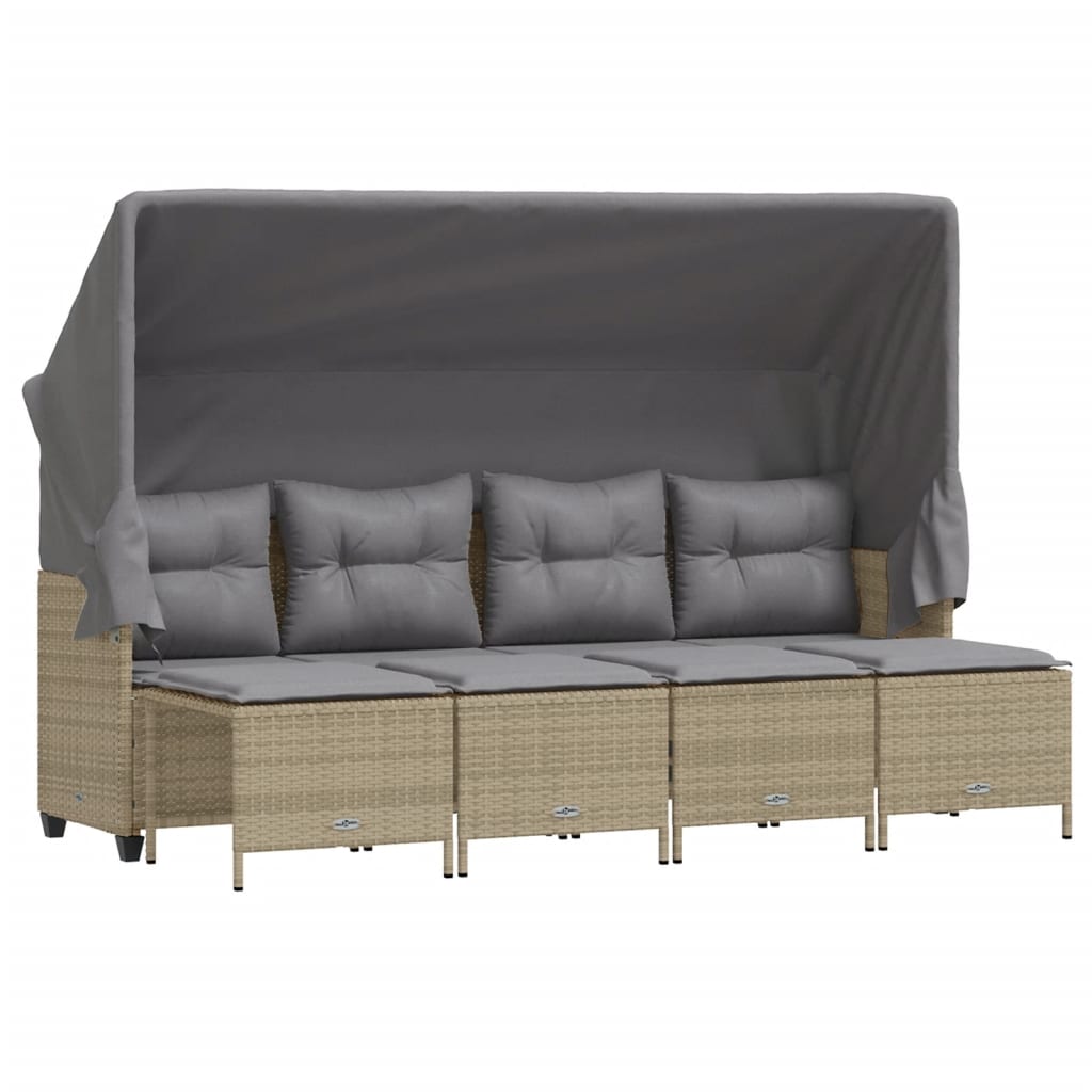 5-tlg. Garten-Sofagarnitur mit Kissen Beige Poly Rattan