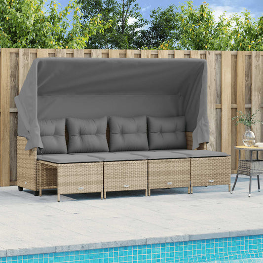 5-tlg. Garten-Sofagarnitur mit Kissen Beige Poly Rattan