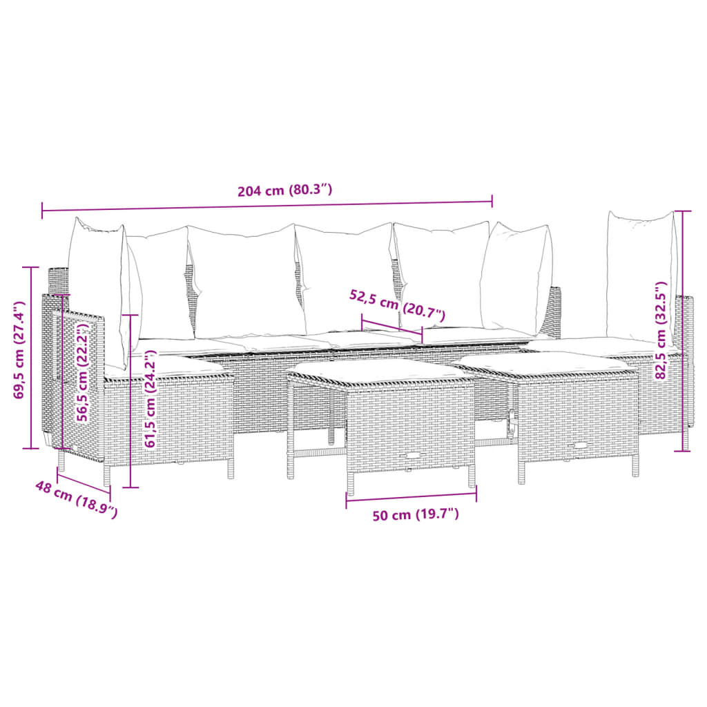 5-tlg. Garten-Sofagarnitur mit Kissen Schwarz Poly Rattan