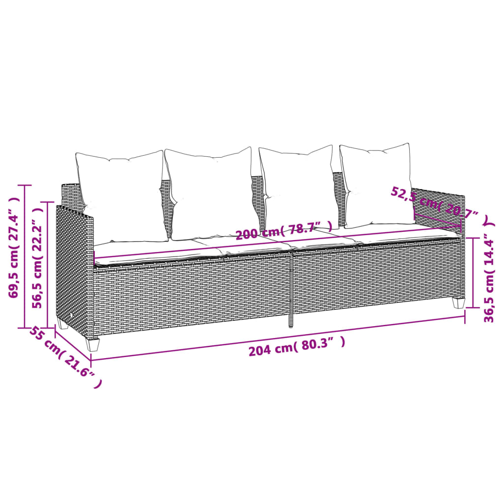 5-tlg. Garten-Sofagarnitur mit Kissen Schwarz Poly Rattan