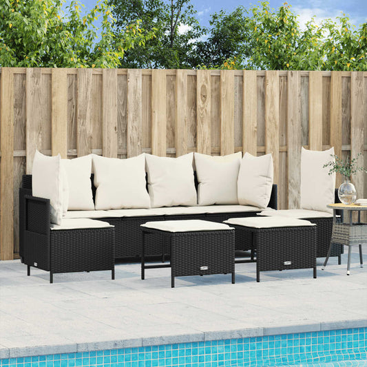 5-tlg. Garten-Sofagarnitur mit Kissen Schwarz Poly Rattan