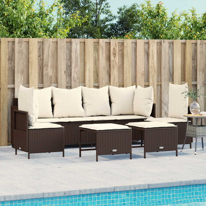 5-tlg. Garten-Sofagarnitur mit Kissen Braun Poly Rattan