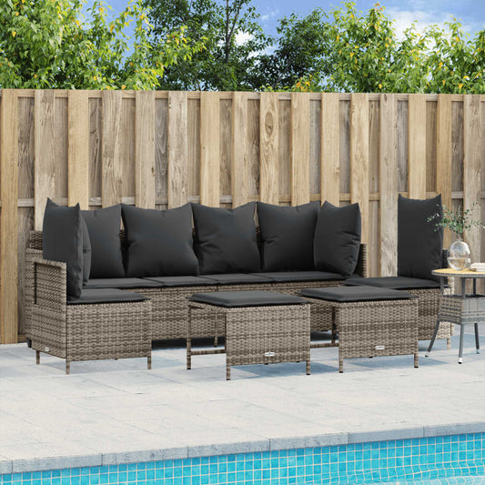 5-tlg. Garten-Sofagarnitur mit Kissen Grau Poly Rattan