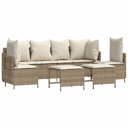 5-tlg. Garten-Sofagarnitur mit Kissen Beige Poly Rattan