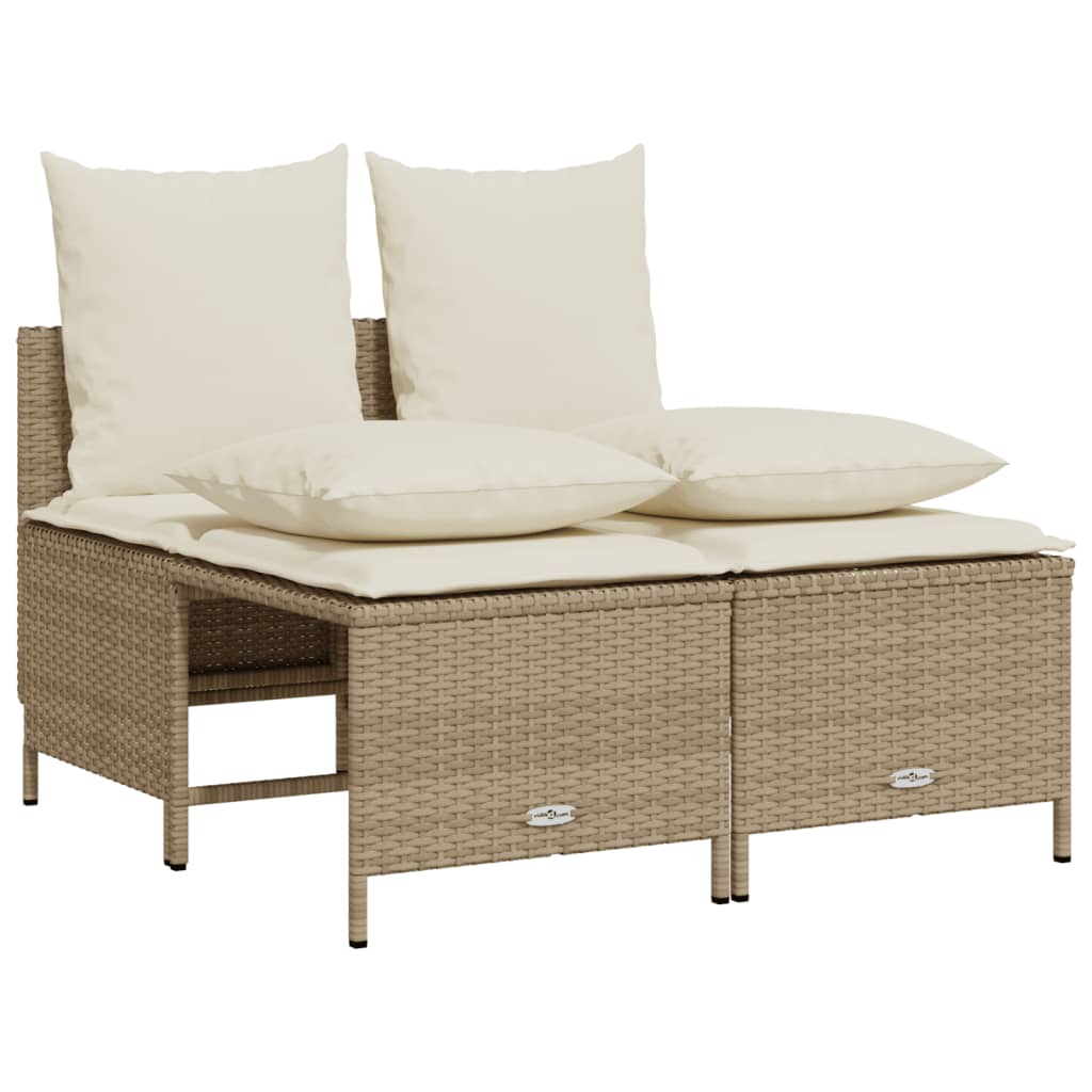 5-tlg. Garten-Sofagarnitur mit Kissen Beige Poly Rattan