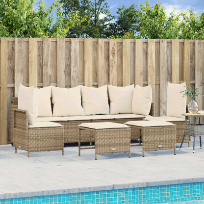 5-tlg. Garten-Sofagarnitur mit Kissen Beige Poly Rattan