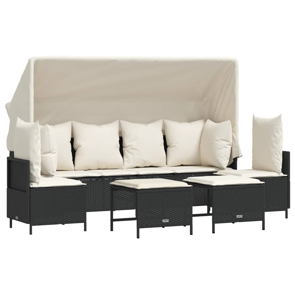 5-tlg. Garten-Sofagarnitur mit Kissen Schwarz Poly Rattan