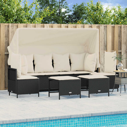 5-tlg. Garten-Sofagarnitur mit Kissen Schwarz Poly Rattan