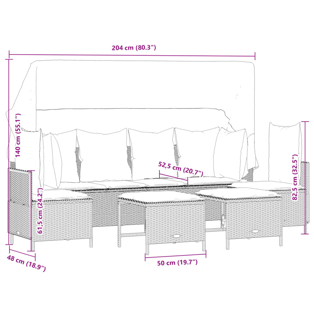 5-tlg. Garten-Sofagarnitur mit Kissen Braun Poly Rattan