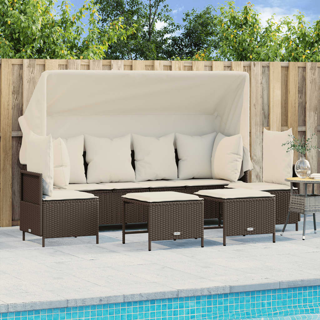 5-tlg. Garten-Sofagarnitur mit Kissen Braun Poly Rattan