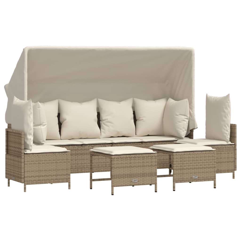 5-tlg. Garten-Sofagarnitur mit Kissen Beige Poly Rattan