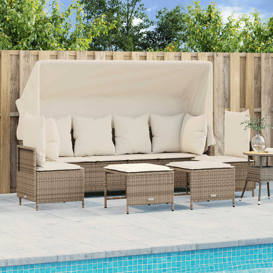 5-tlg. Garten-Sofagarnitur mit Kissen Beige Poly Rattan