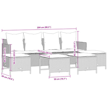 5-tlg. Garten-Sofagarnitur mit Kissen Schwarz Poly Rattan