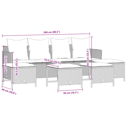 5-tlg. Garten-Sofagarnitur mit Kissen Grau Poly Rattan