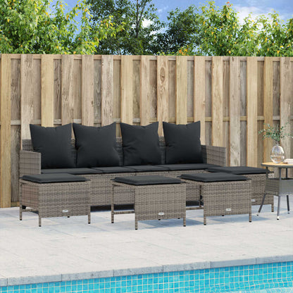 5-tlg. Garten-Sofagarnitur mit Kissen Grau Poly Rattan