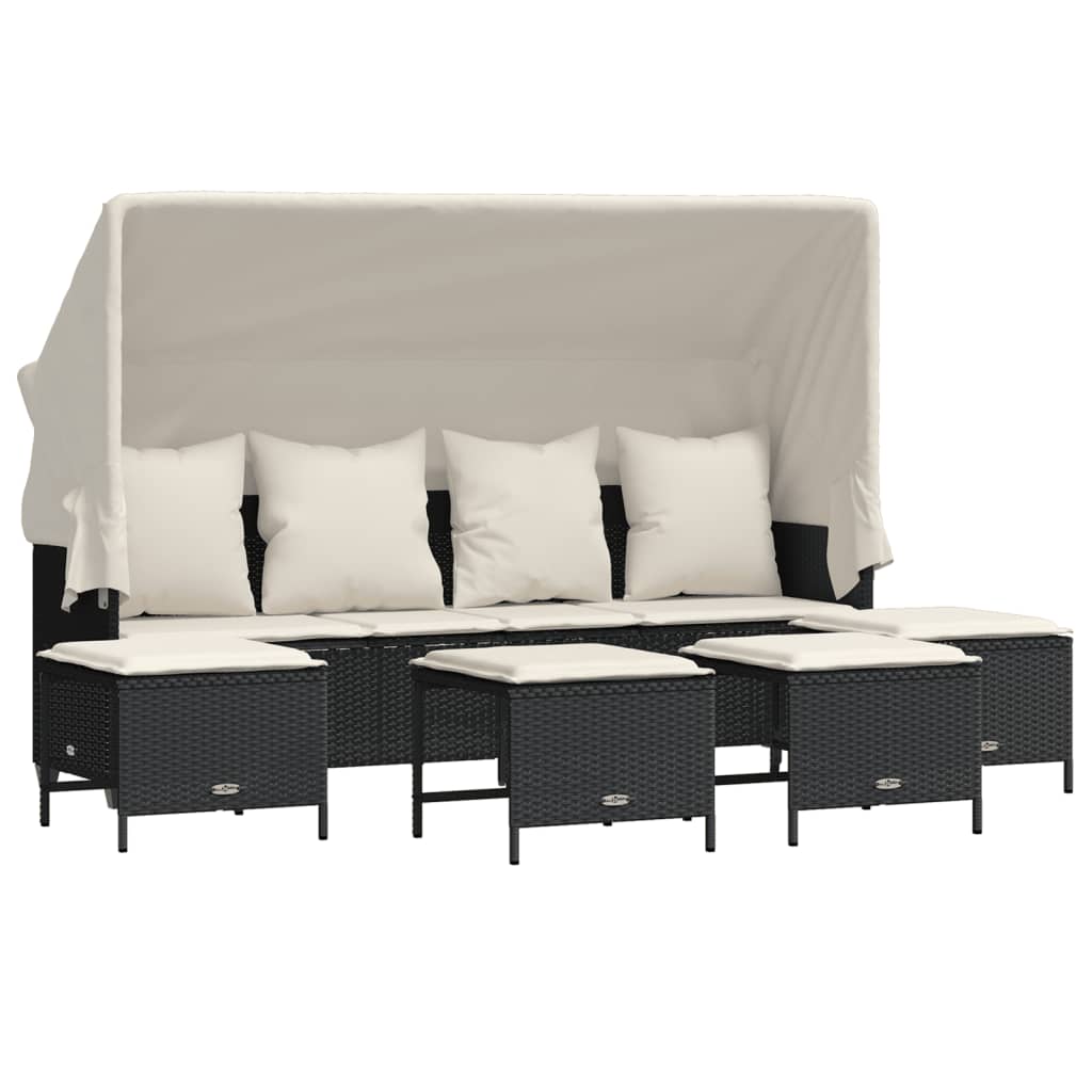 5-tlg. Garten-Sofagarnitur mit Kissen Schwarz Poly Rattan